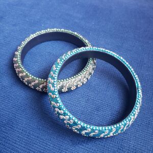 Pair of Teal/Green/Gold Tone Floral Bangle Bracelets Ethnic/Boho/Bollywood